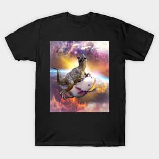 Space Dinosaur Riding Axolotl Mexican Walking Fish T-Shirt